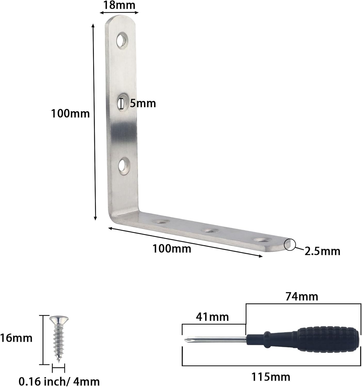 L Bracket Corner Braces, Stainless Steel L Shaped 90 Degree Right Angle Connector Bracket, Corner Bracket for Shelves Wood Furniture Cabinet Chair Drawer with Screws