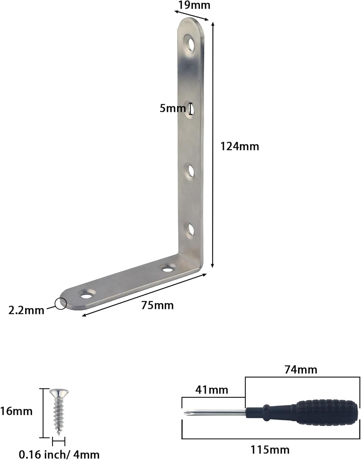 L Bracket Corner Braces, Stainless Steel L Shaped 90 Degree Right Angle Connector Bracket, Corner Bracket for Shelves Wood Furniture Cabinet Chair Drawer with Screws