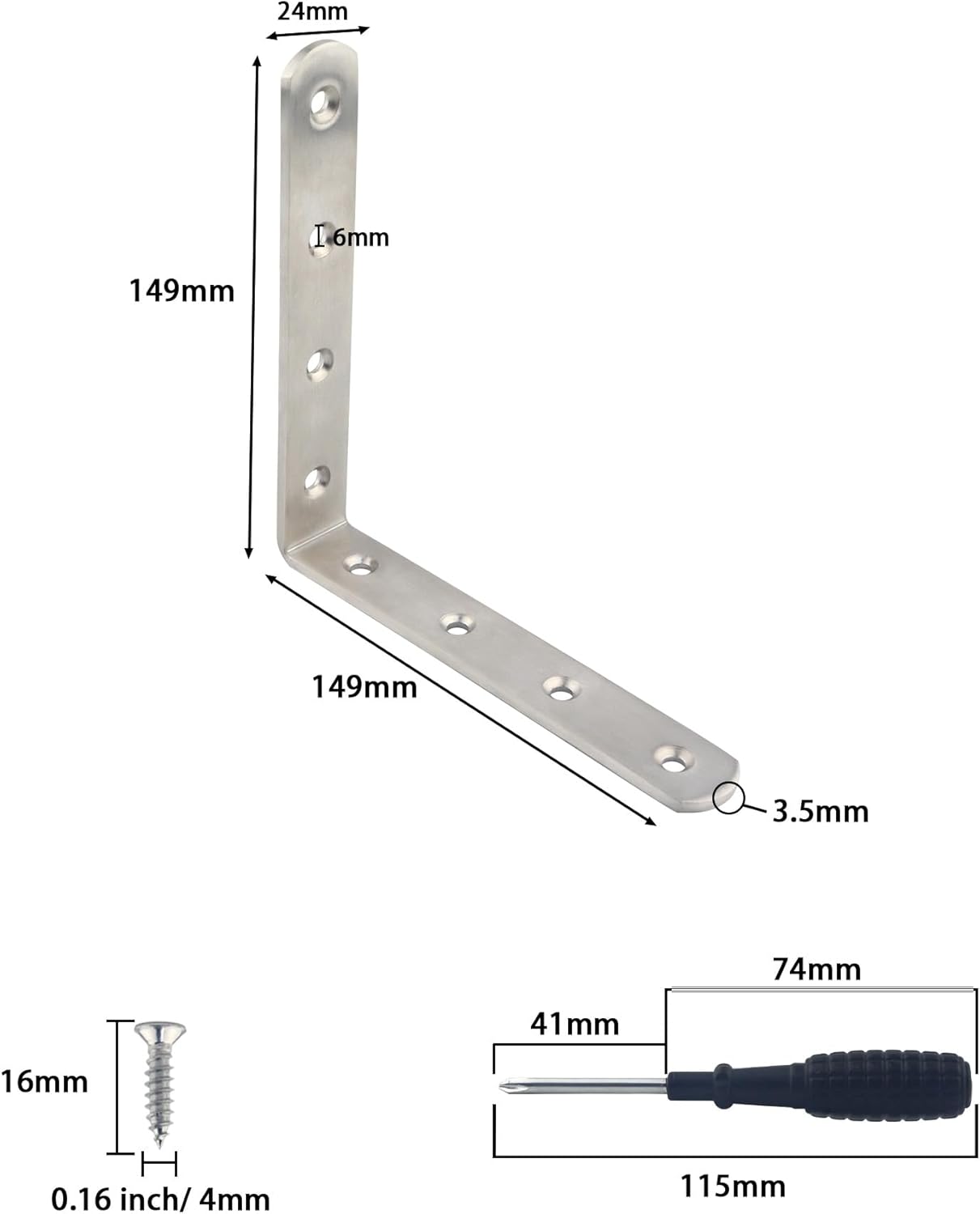 L Bracket Corner Braces, Stainless Steel L Shaped 90 Degree Right Angle Connector Bracket, Corner Bracket for Shelves Wood Furniture Cabinet Chair Drawer with Screws