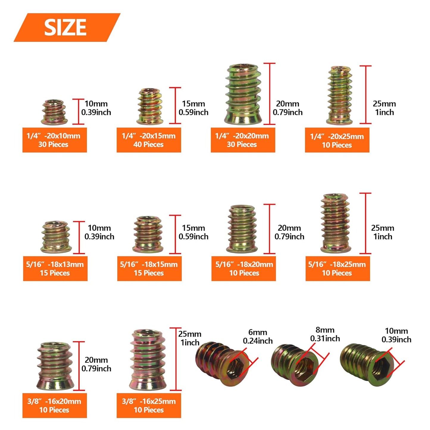Threaded Inserts Nuts,Screw in Nut Threaded Zinc Alloy Wood Insert for Wood Furniture