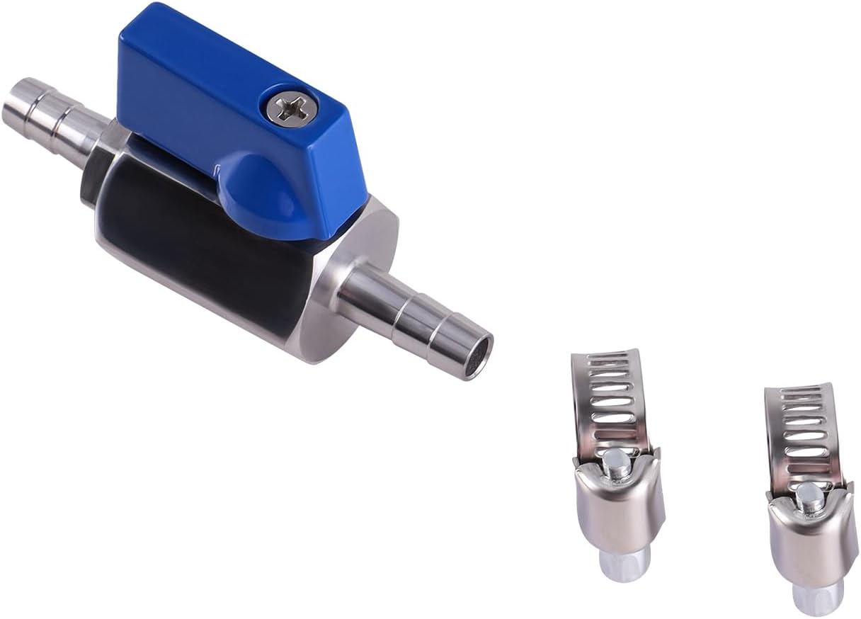 1PC 1/4 inch Hose ID Barb Ball Valve 304 Stainless Steel Mini Shut Off Valve with Clamps Kit for Water Gas Fuel Drip Irrigation and Aquariums