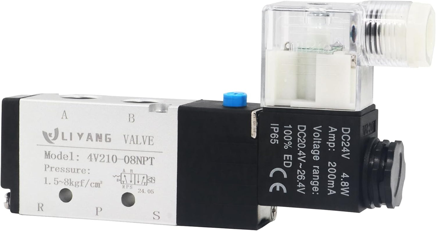 1/4 Inch NPT Solenoid Valve, DC24V, 4V210-08, Single Coil, Pilot-Operated Electric 2 Position 5 Way Connection Type Junction Box