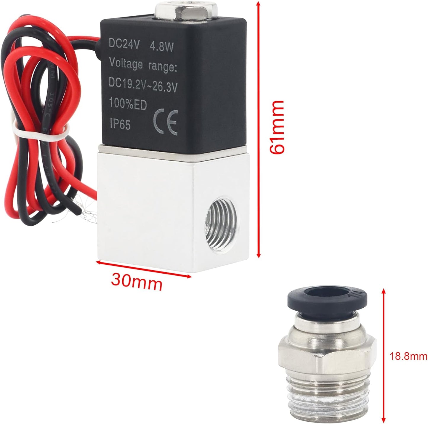 1/4" NPT 2 Way 2 Position Normally Closed Electric Solenoid Air Valve, Includes of 2 Fittings, 1 Tape, 1 Pair of Gloves
