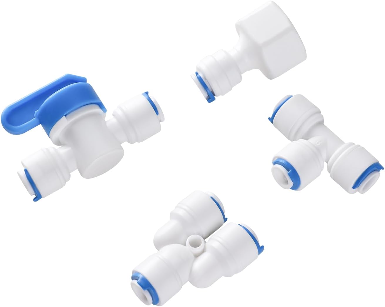 1/4" OD Quick Connect Push in to Connect for RO Water Reverse Osmosis System Water Tube Fitting Set (Ball Valve + L + I + Y + V + E + end caps, 25-Pack)