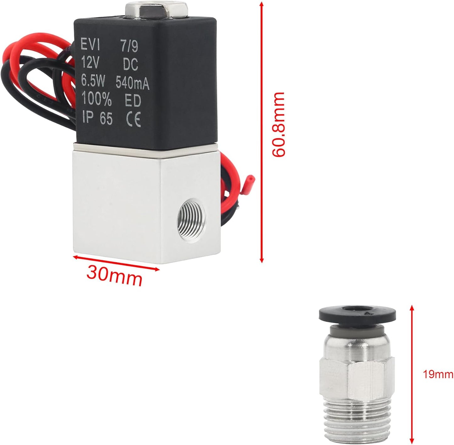 1/8" NPT 2 Way 2 Position Normally Closed DC 12V Electric Solenoid Air Valve, Includes of 2 Fittings, 1 Tape, 1 Pair of Gloves