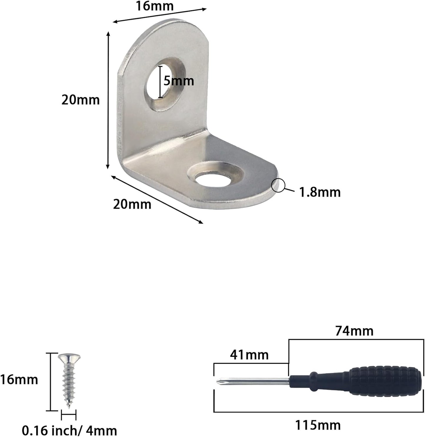 L Bracket Corner Braces, Stainless Steel L Shaped 90 Degree Right Angle Connector Bracket, Corner Bracket for Shelves Wood Furniture Cabinet Chair Drawer with Screws