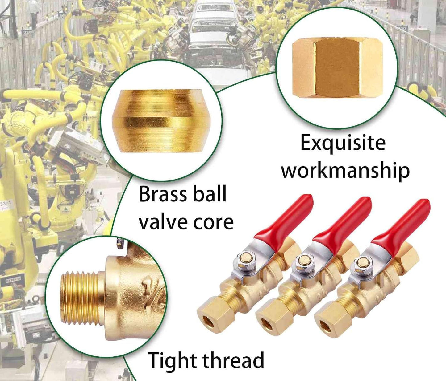 2 Pack Lead-Free Brass Mini Ball Valve Shut Off Switch, 1/4 inch Compression by 1/4 Inch Compression Fitting Shut Off Valve with Switch Use for Refrigerator Water Line Fittings