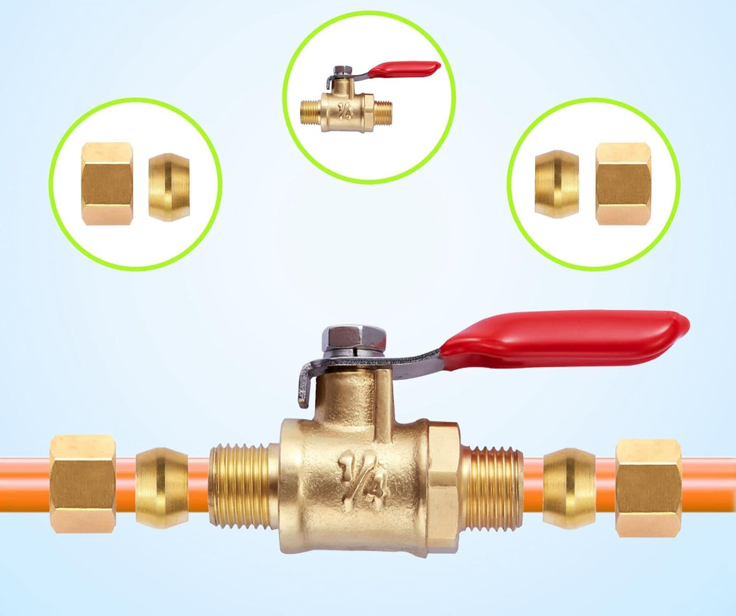 2 Pack Lead-Free Brass Mini Ball Valve Shut Off Switch, 1/4 inch Compression by 1/4 Inch Compression Fitting Shut Off Valve with Switch Use for Refrigerator Water Line Fittings
