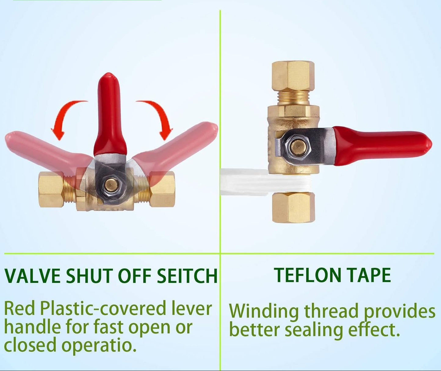 2 Pack Lead-Free Brass Mini Ball Valve Shut Off Switch, 1/4 inch Compression by 1/4 Inch Compression Fitting Shut Off Valve with Switch Use for Refrigerator Water Line Fittings