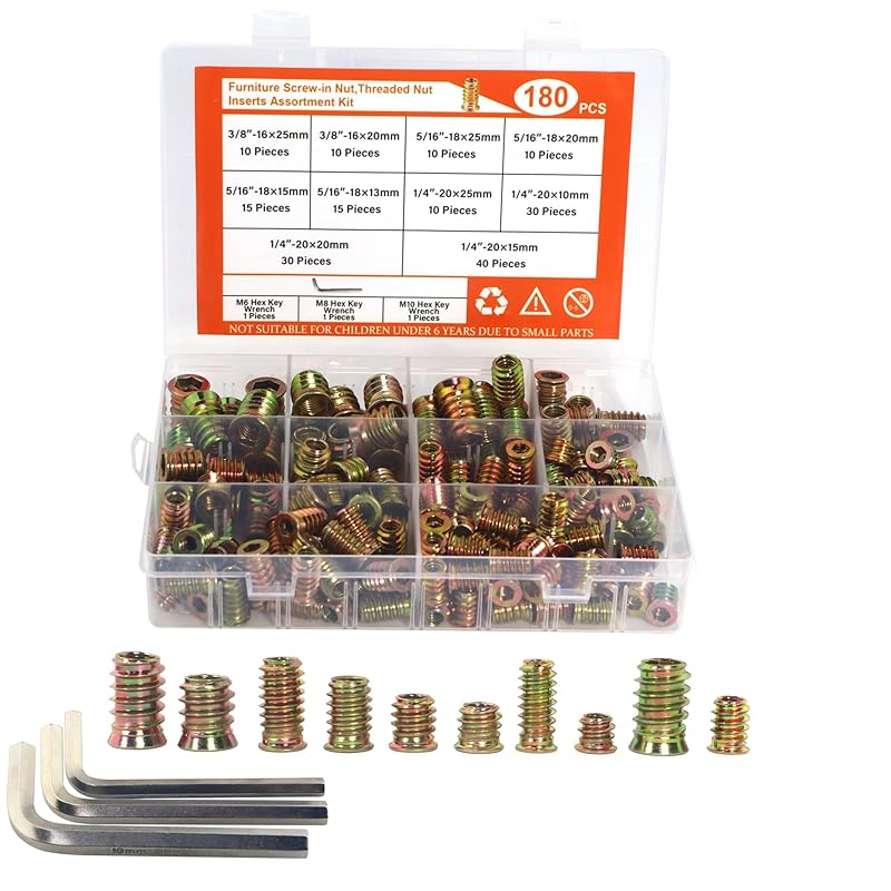 Threaded Inserts Nuts,Screw in Nut Threaded Zinc Alloy Wood Insert for Wood Furniture