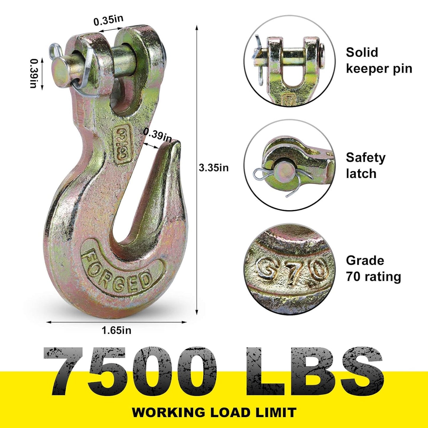 Clevis Grab Hooks,G70 Heavy Duty Chain Hook Alloy Steel Tow Hook for Truck Trailer Tow Chain Transport