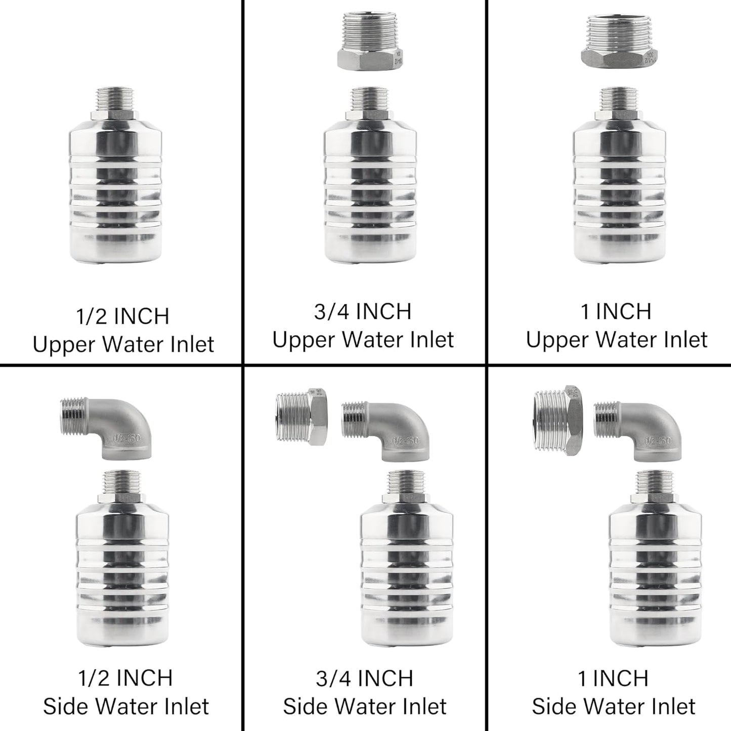304 Stainless Steel Automatic Water Level Control Valve (1/2"-3/4") with PTFE Tape and Adapters