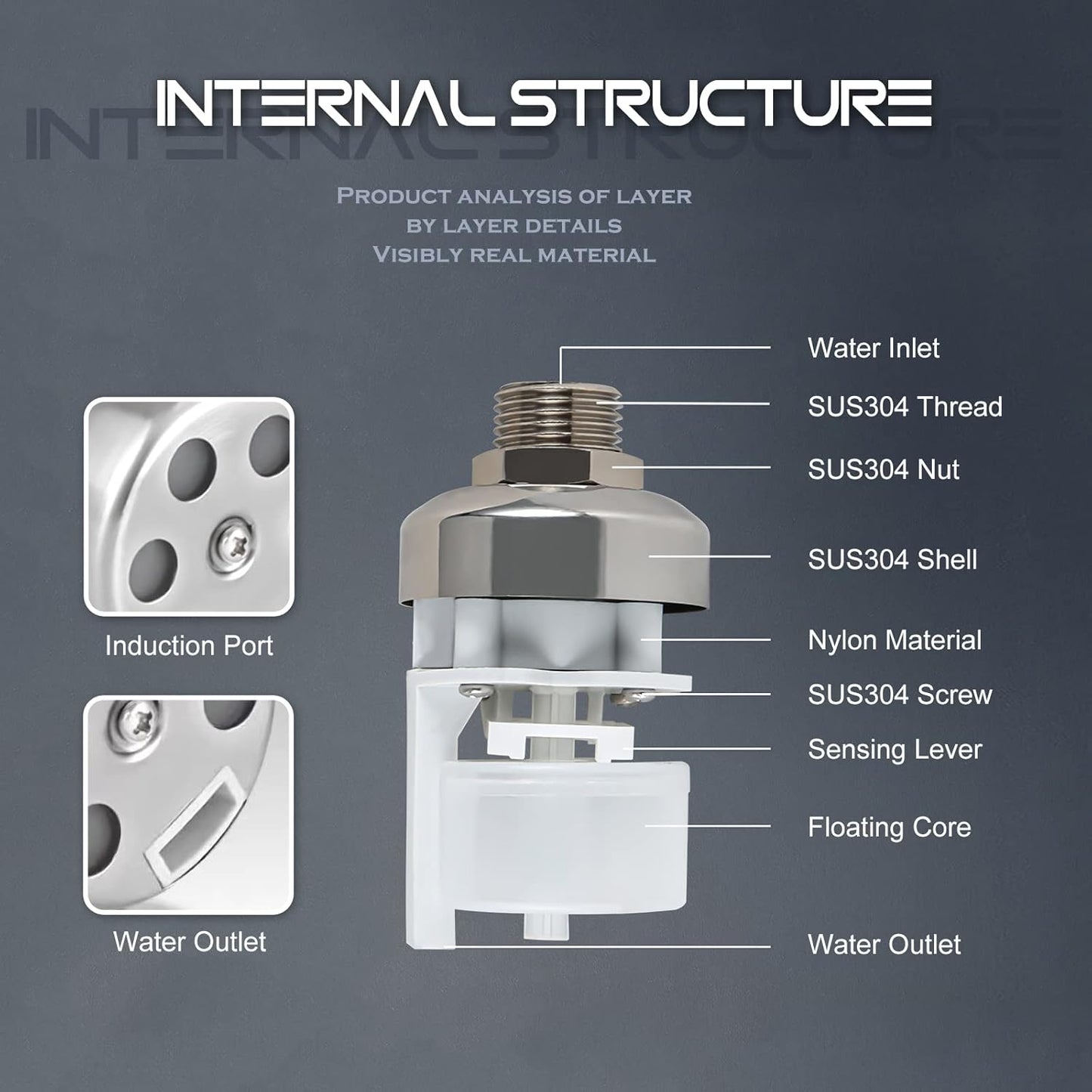304 Stainless Steel Automatic Water Level Control Valve (1/2"-3/4") with PTFE Tape and Adapters