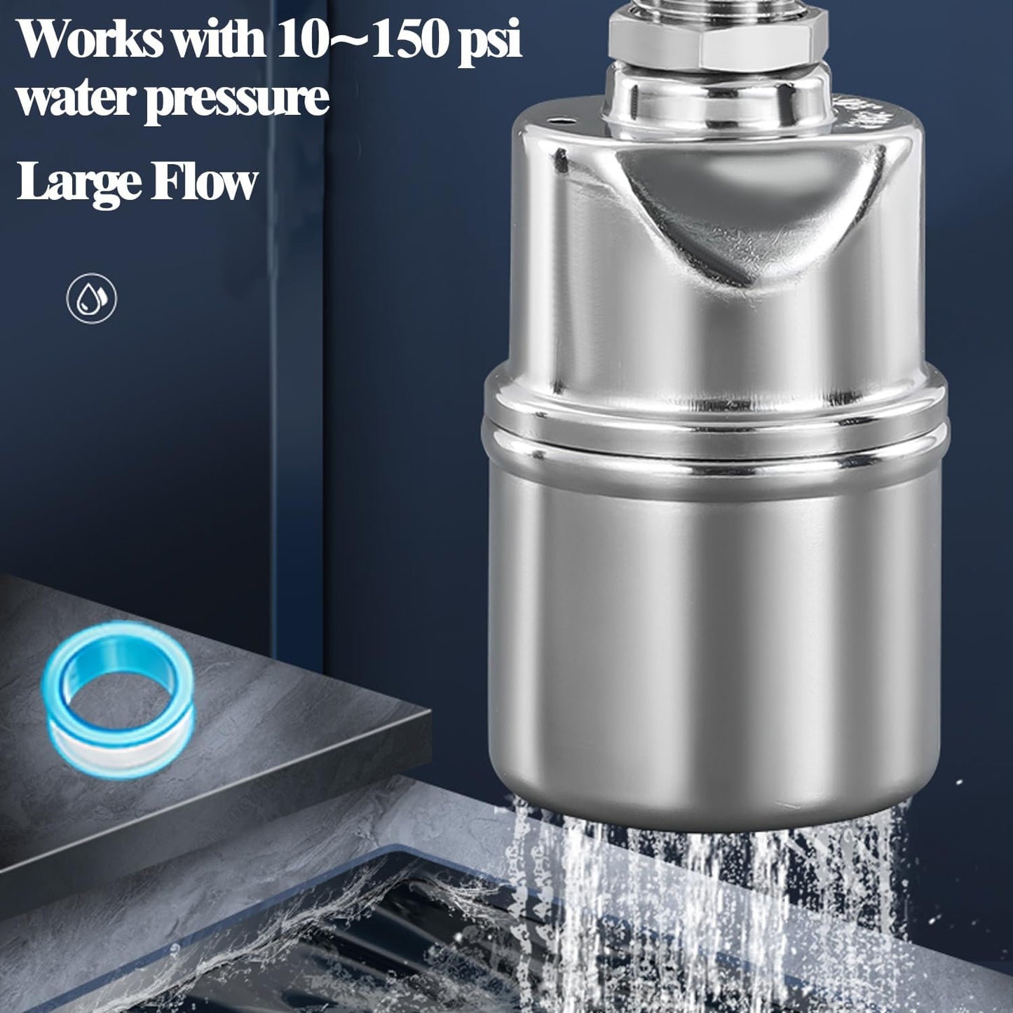 304 Stainless Steel Automatic Water Valve (1/2"-3/4") with PTFE Tape and Adapters