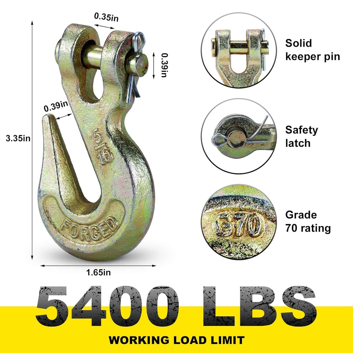 Clevis Grab Hooks,G70 Heavy Duty Chain Hook Alloy Steel Tow Hook for Truck Trailer Tow Chain Transport