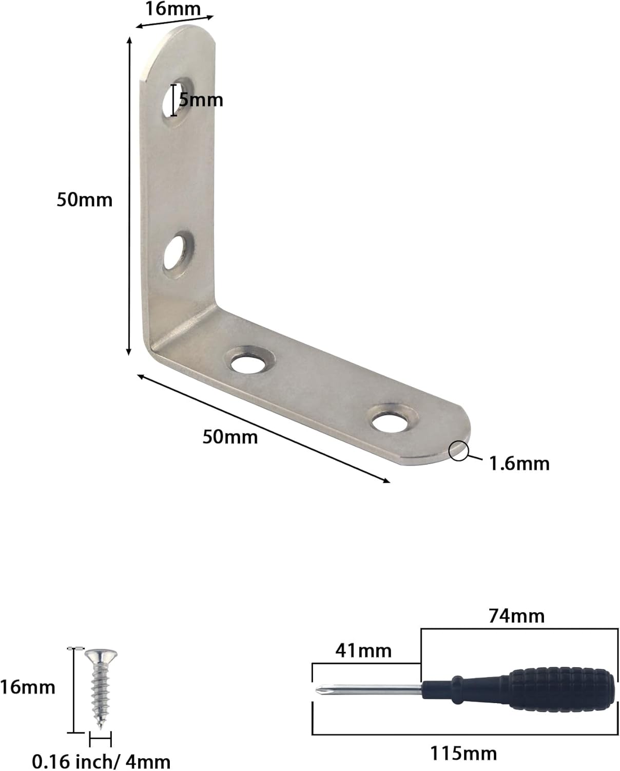 L Bracket Corner Braces, Stainless Steel L Shaped 90 Degree Right Angle Connector Bracket, Corner Bracket for Shelves Wood Furniture Cabinet Chair Drawer with Screws