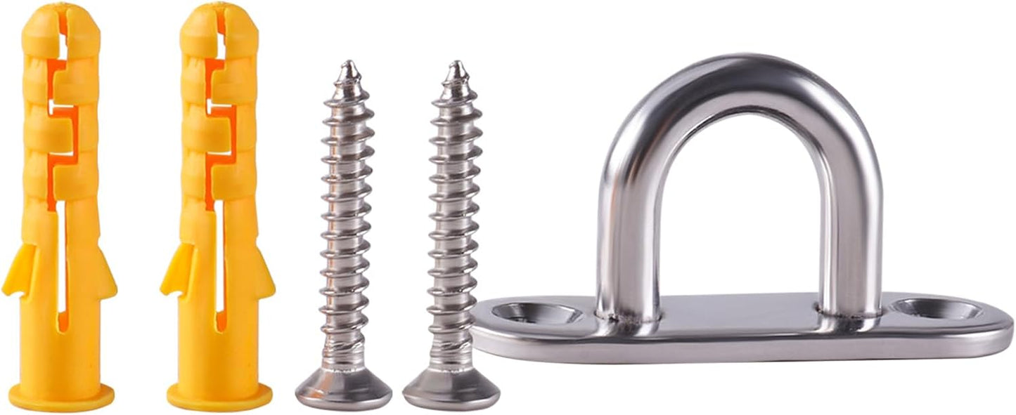 Ceiling Hooks Pad Eye Plate U Hooks, Heavy Duty 304 Stainless Steel Pad Eye Hooks with Screws, Marine Grade Hardware Ring Hooks for Outdoor Indoor Activity