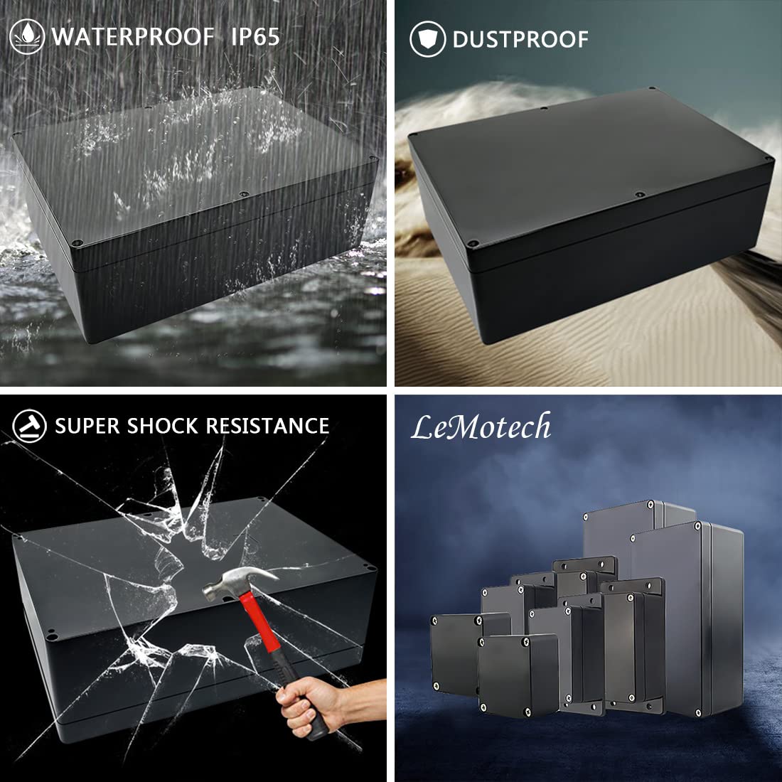 Project Box IP65 Waterproof Junction Box ABS Plastic Black Electrical Boxes DIY Electronic Project Case Power Enclosure
