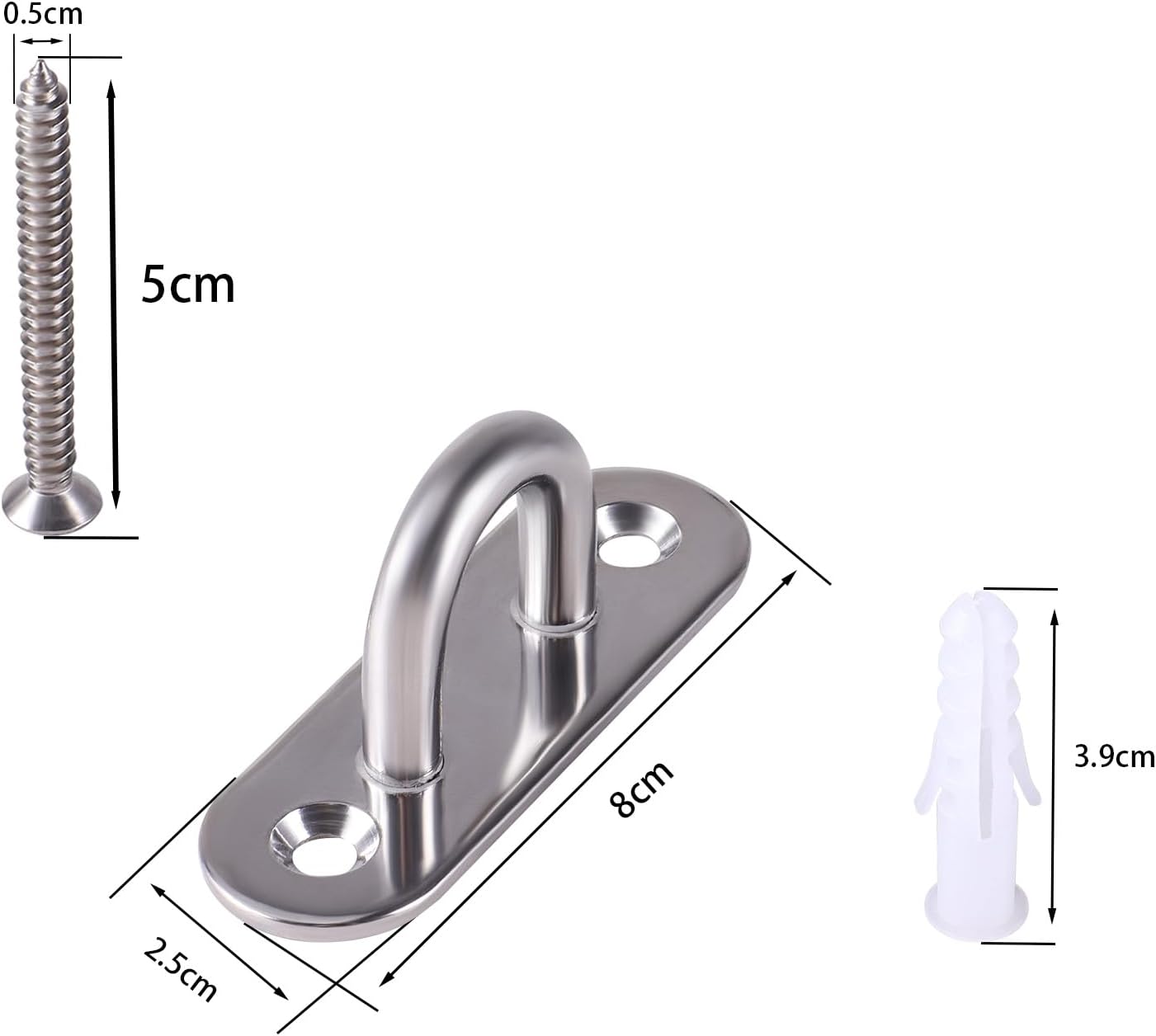 Ceiling Hooks Pad Eye Plate U Hooks, Heavy Duty 304 Stainless Steel Pad Eye Hooks with Screws, Marine Grade Hardware Ring Hooks for Outdoor Indoor Activity
