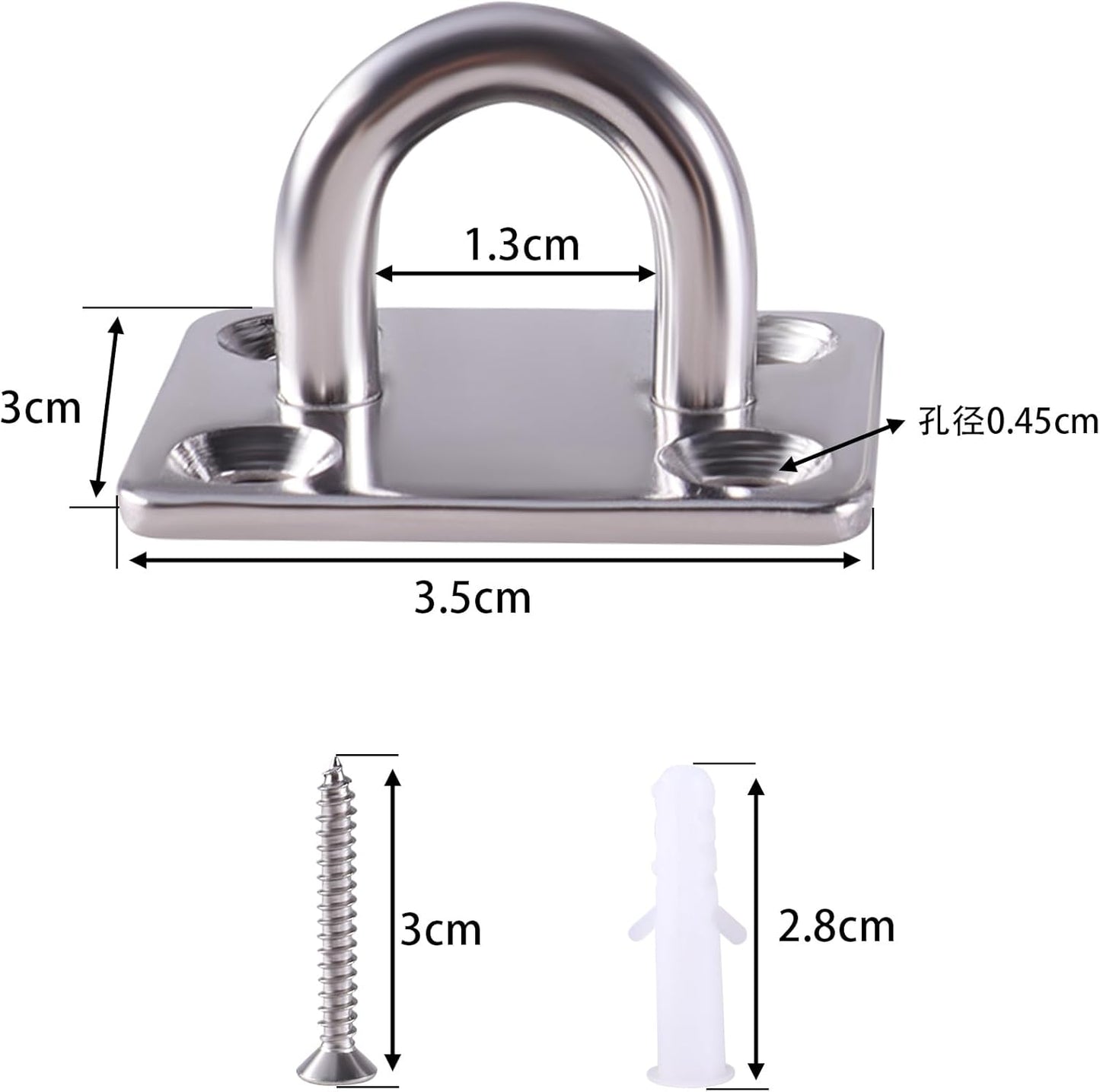 Square Pad Eye Hooks, Heavy Duty 304 Stainless Steel Pad Eye Hooks with Screws, Marine Grade Hardware Hooks for Outdoor Indoor Activity