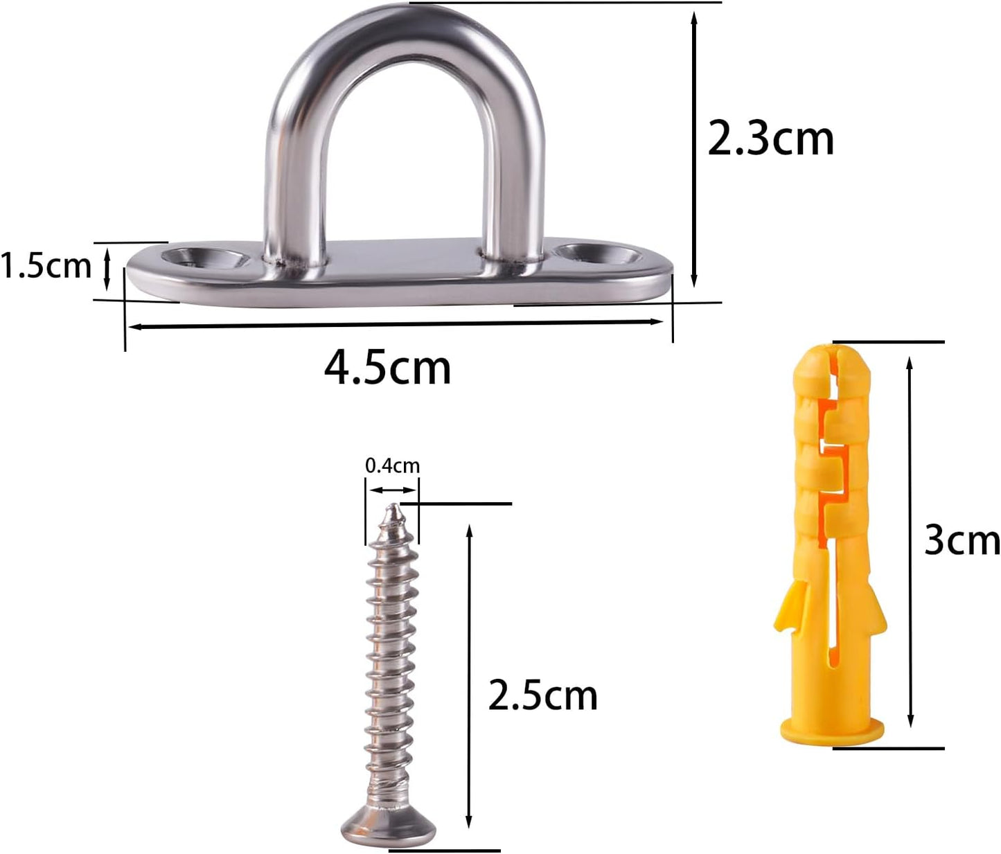 Ceiling Hooks Pad Eye Plate U Hooks, Heavy Duty 304 Stainless Steel Pad Eye Hooks with Screws, Marine Grade Hardware Ring Hooks for Outdoor Indoor Activity