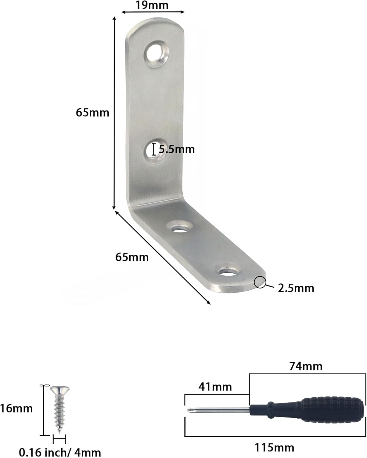 L Bracket Corner Braces, Stainless Steel L Shaped 90 Degree Right Angle Connector Bracket, Corner Bracket for Shelves Wood Furniture Cabinet Chair Drawer with Screws
