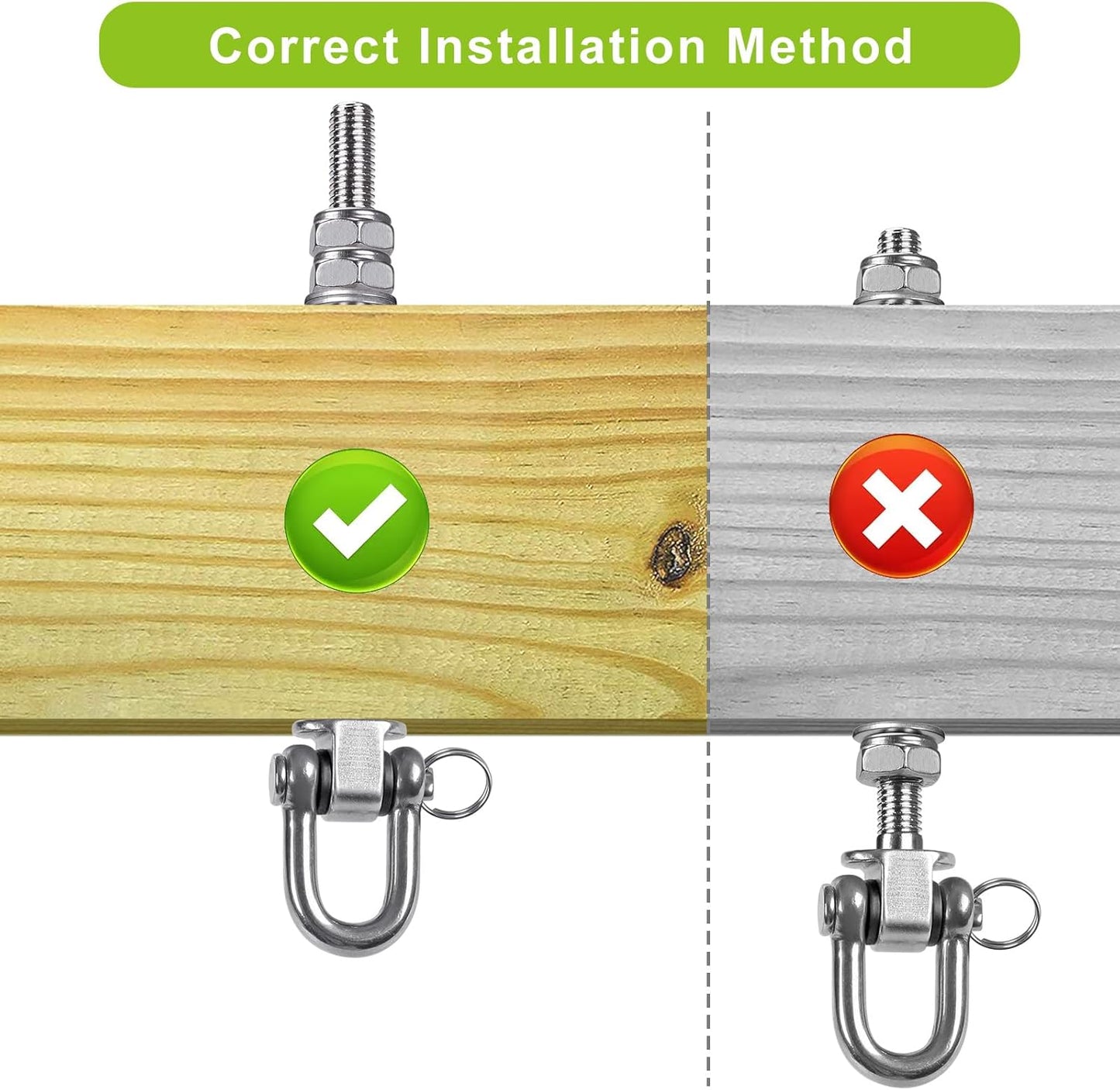 Heavy Duty Swing Hanger, Set of 2 Stainless Steel 304 M8 x 9.3 inch Swing Hooks, 250KG Capacity, Swing Bolts for Wood and Steel Beam Yoga Hammock Chair Punching Bag Porch Swing Sets Seat