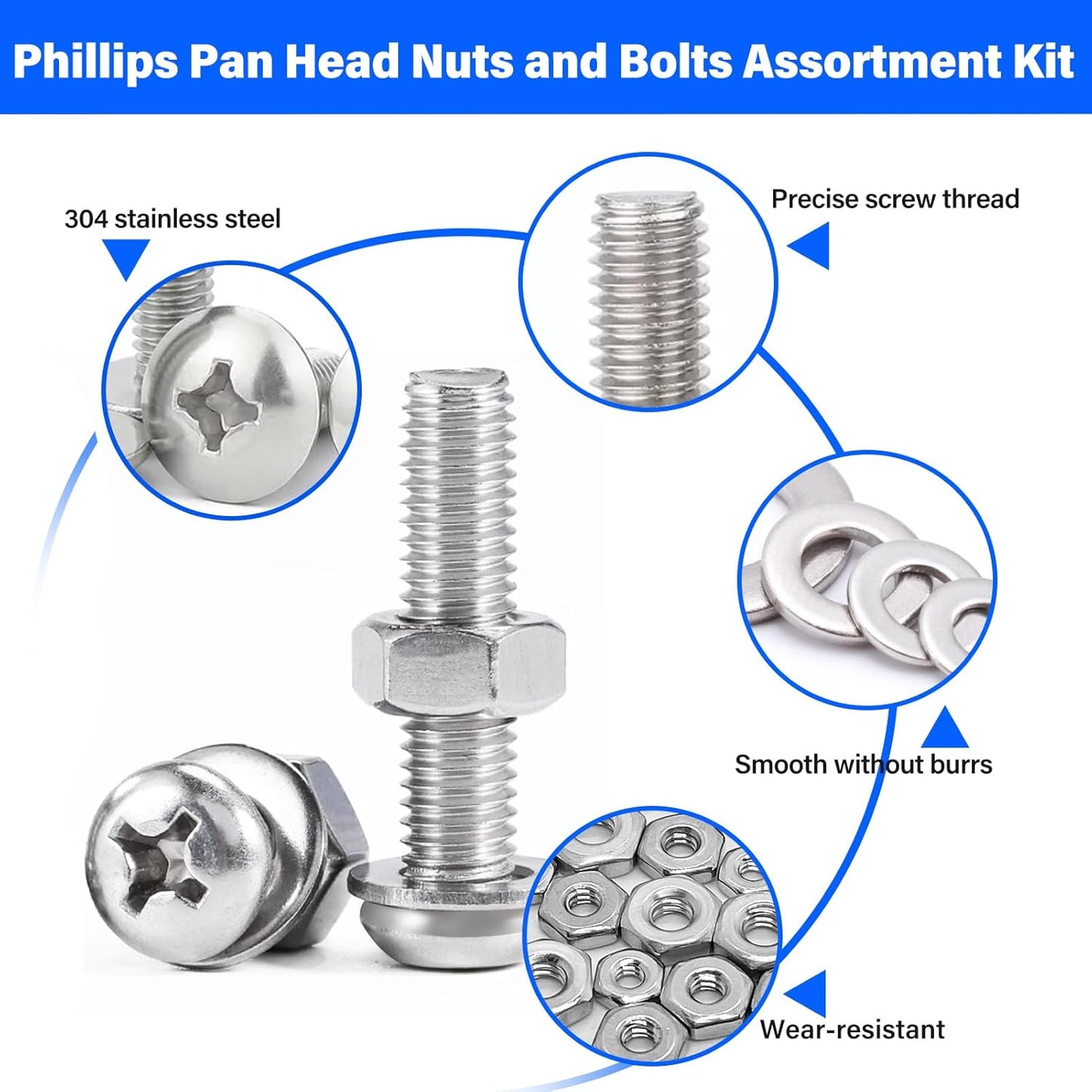 Nuts and Bolts Assortment Kit 240pcs, Machine Screws, Machine Screw Assortment Kit, Pan Head Phillips Screws, Fast Self Tapping Screws for Pier Fenders