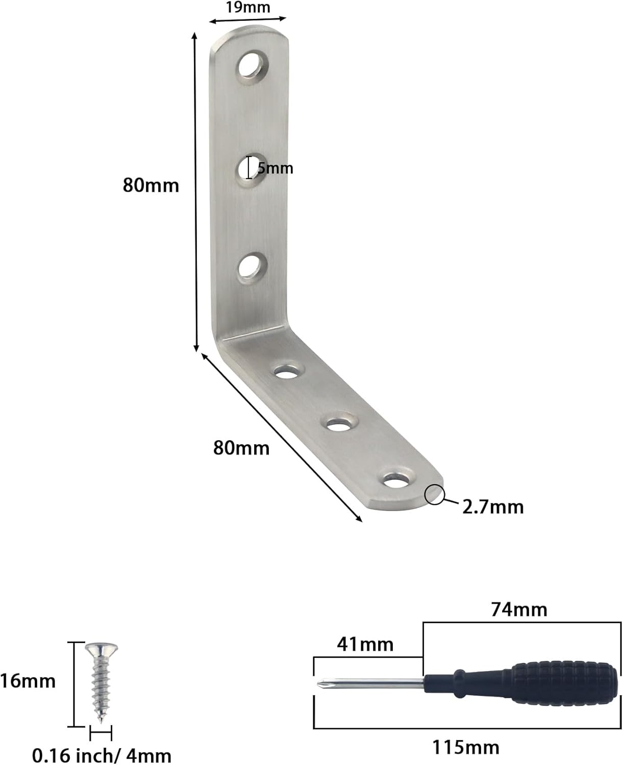 L Bracket Corner Braces, Stainless Steel L Shaped 90 Degree Right Angle Connector Bracket, Corner Bracket for Shelves Wood Furniture Cabinet Chair Drawer with Screws