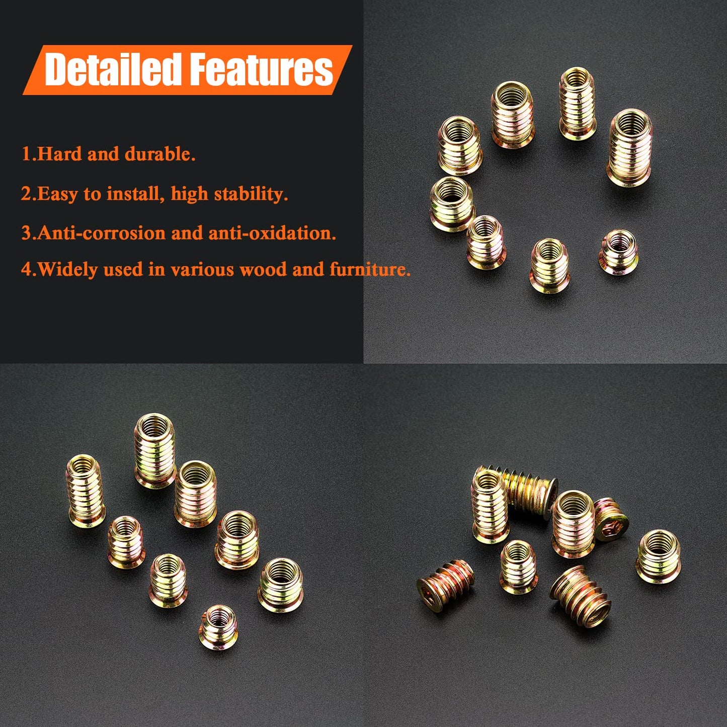 Threaded Inserts Nuts,Screw in Nut Threaded Zinc Alloy Wood Insert for Wood Furniture