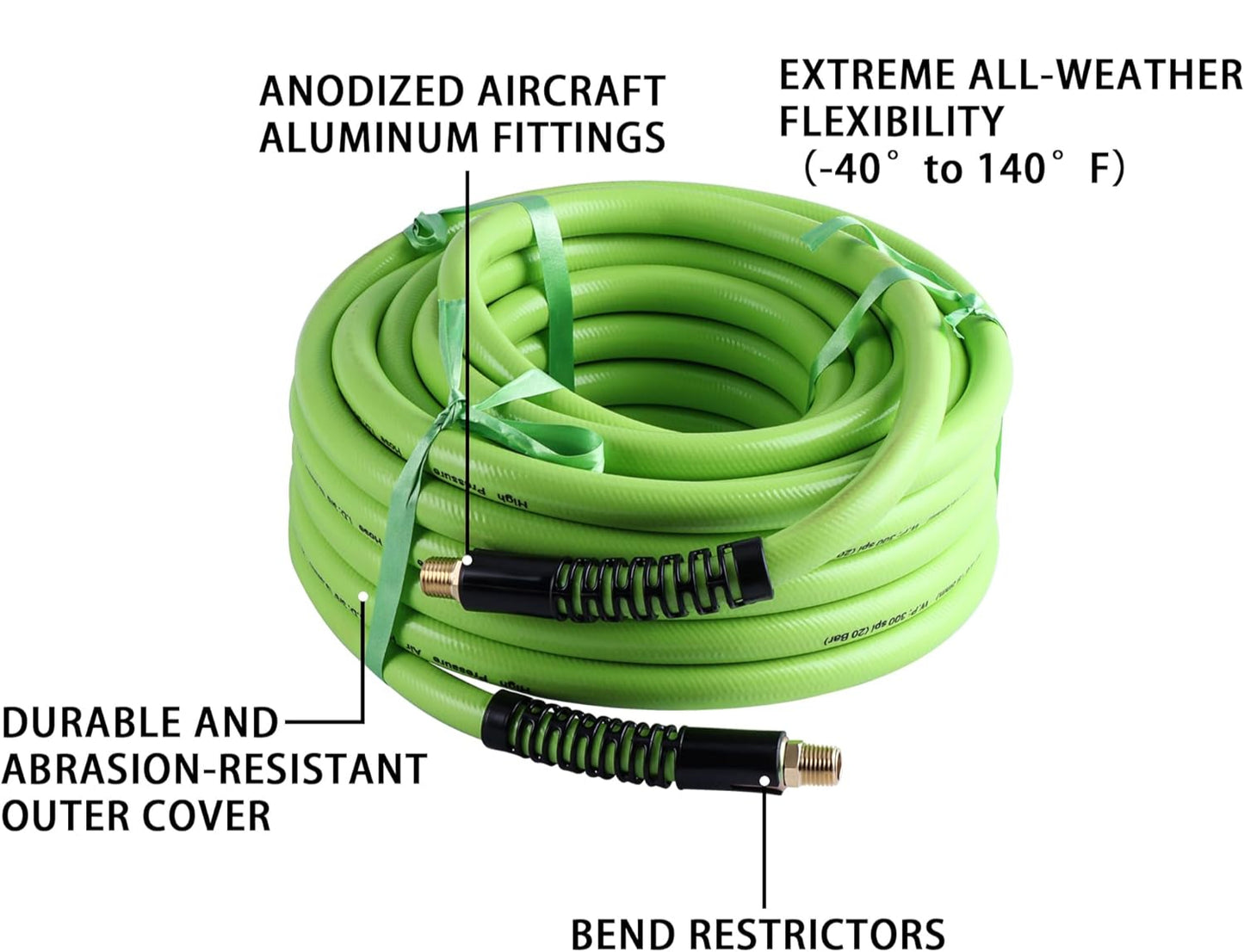Heavy-Duty Hybrid Air Hose (1/4" NPT) | Lightweight, Kink-Resistant, 300 PSI for Garage , Jobsite