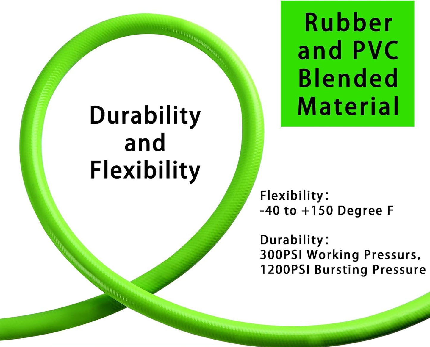 Heavy-Duty Hybrid Air Hose (1/4" NPT) | Lightweight, Kink-Resistant, 300 PSI for Garage , Jobsite