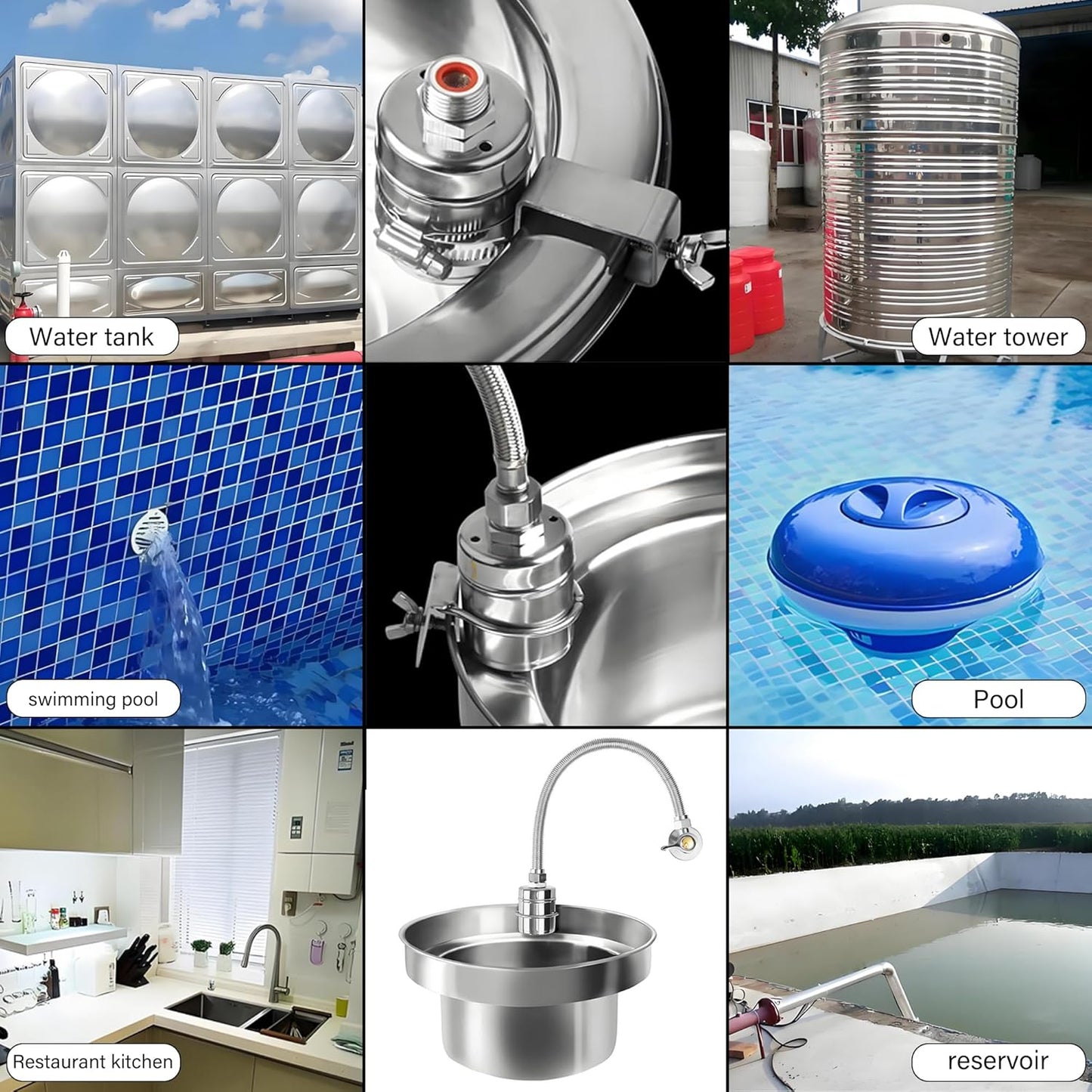 304 Stainless Steel Automatic Water Valve (1/2"-3/4") with PTFE Tape and Adapters