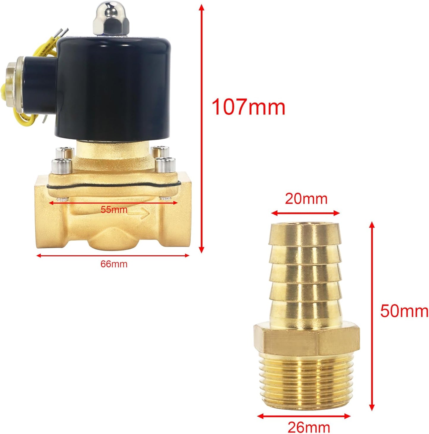 Brass Electric Solenoid Valve, 110V AC, Normally Closed, Includes of 2 Fittings,Tape, 2 Clamps, 1 Pair of Gloves for Non-potable Water, Air, Diesel