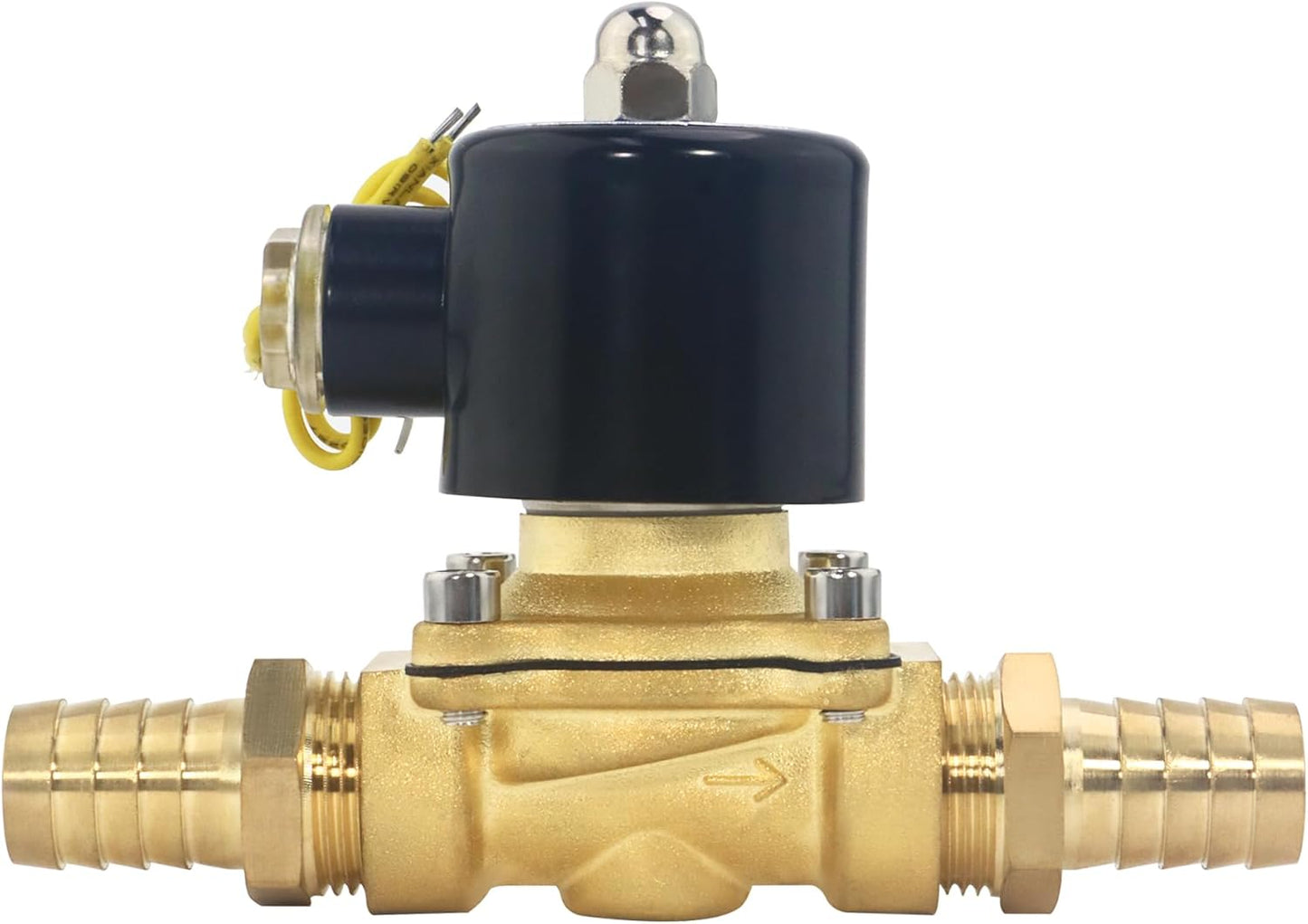 Brass Electric Solenoid Valve, 110V AC, Normally Closed, Includes of 2 Fittings,Tape, 2 Clamps, 1 Pair of Gloves for Non-potable Water, Air, Diesel