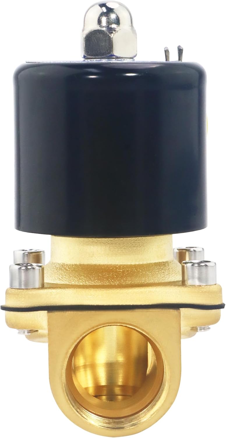 Brass Electric Solenoid Valve, 110V AC, Normally Closed, Includes of 2 Fittings,Tape, 2 Clamps, 1 Pair of Gloves for Non-potable Water, Air, Diesel
