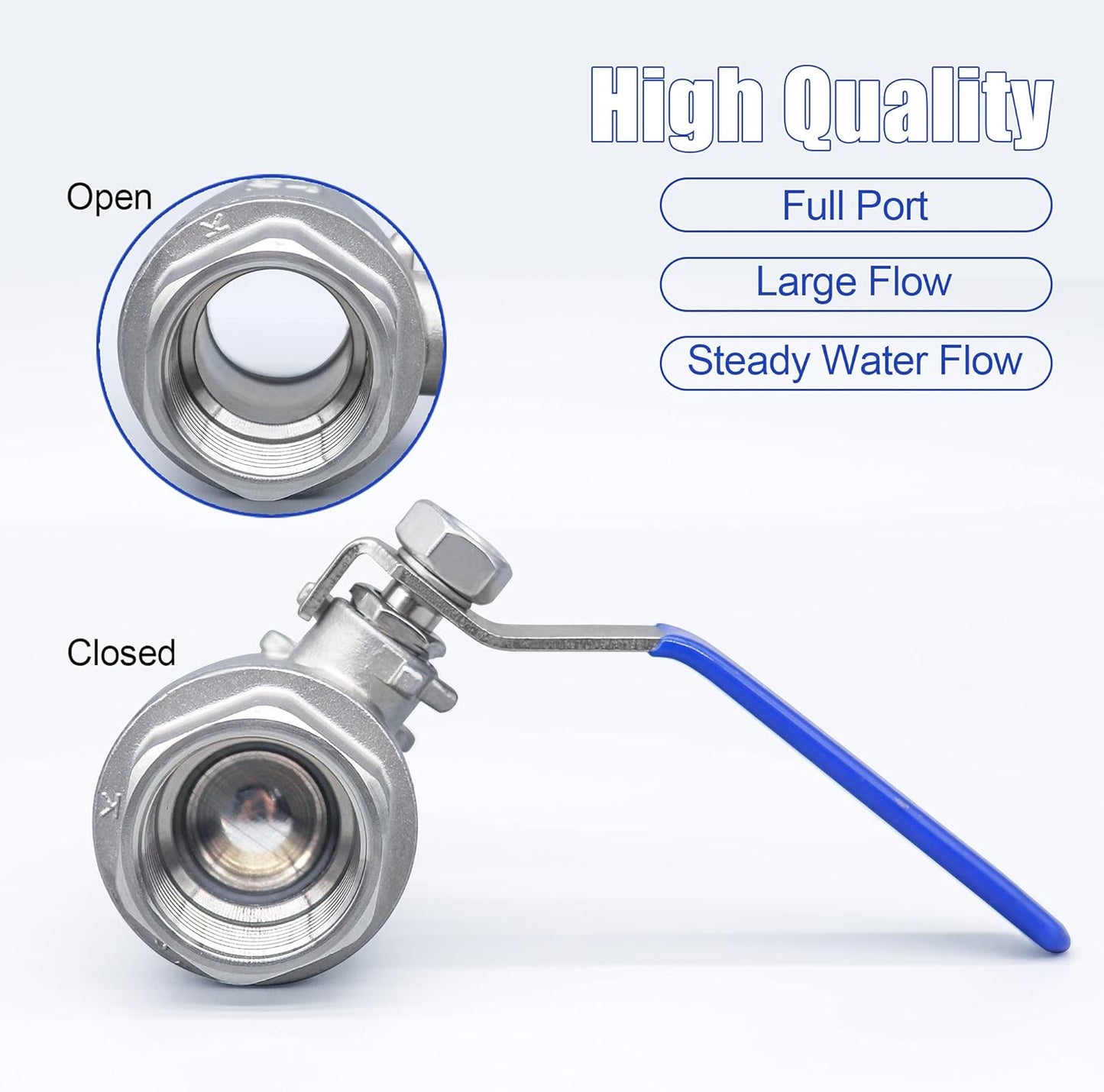 Full Port Ball Valve 3/4 Inch Male x Female Stainless Steel 304 Heavy Duty with Hex Nipple 3/4" Male x 3/4" Male Pipe Fitting and 1 m Tape for Water, Oil, and Gas,1000WOG (3/4 Inch NPT)