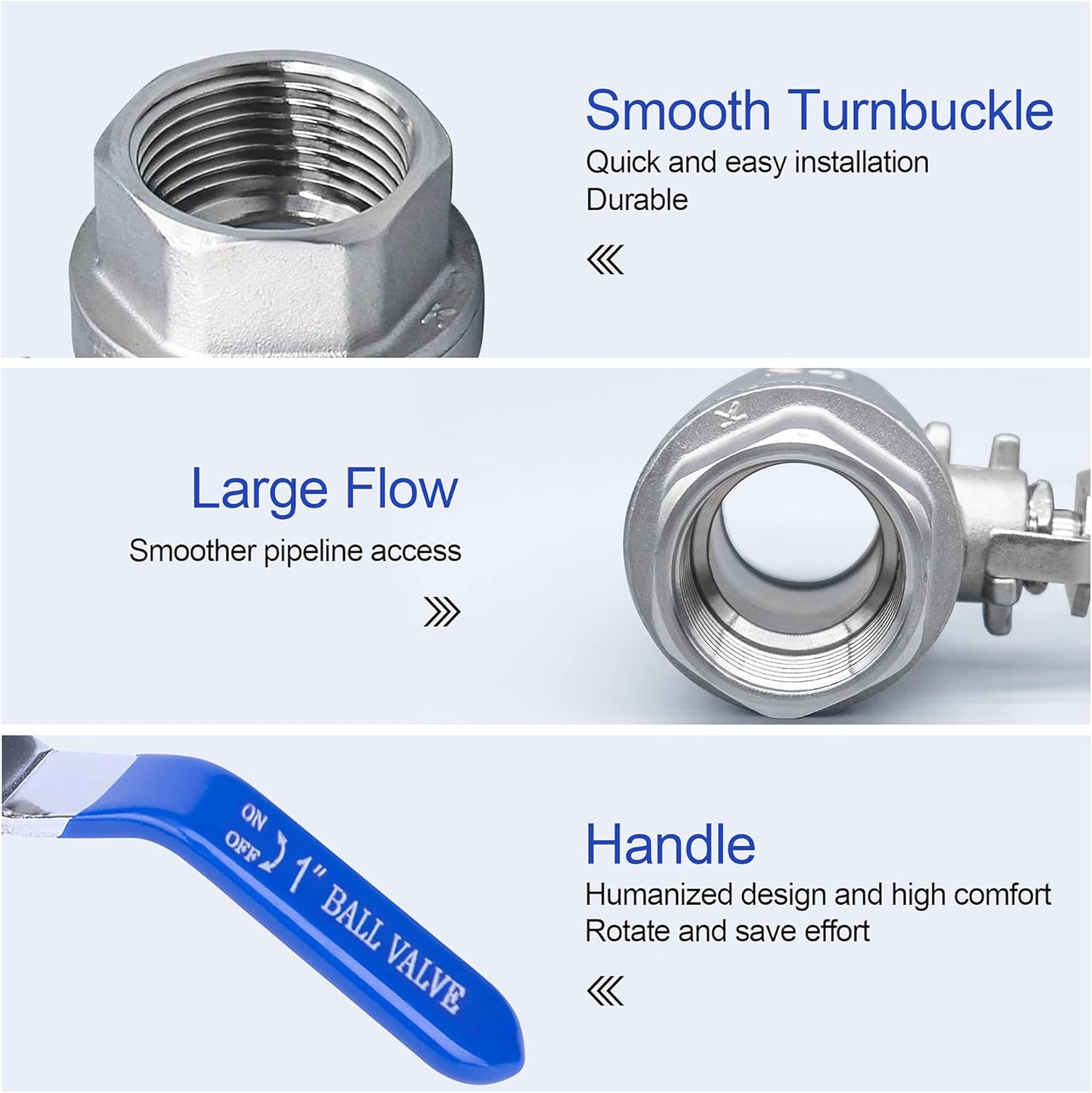 Full Port Ball Valve 3/4 Inch Male x Female Stainless Steel 304 Heavy Duty with Hex Nipple 3/4" Male x 3/4" Male Pipe Fitting and 1 m Tape for Water, Oil, and Gas,1000WOG (3/4 Inch NPT)