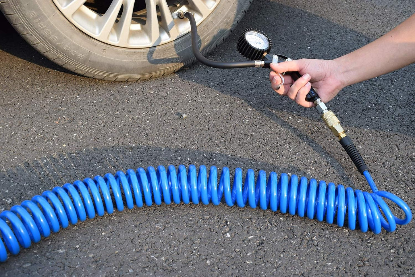 1/4"x25ft Polyurethane Recoil Air Hose | Industrial Quick Coupler Kit