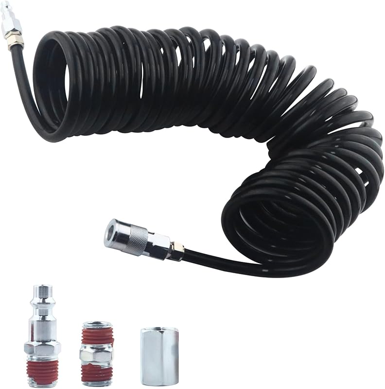 1/4"x25ft Polyurethane Recoil Air Hose | Industrial Quick Coupler Kit