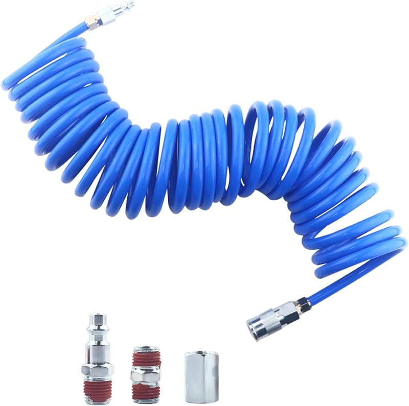 1/4"x25ft Polyurethane Recoil Air Hose | Industrial Quick Coupler Kit