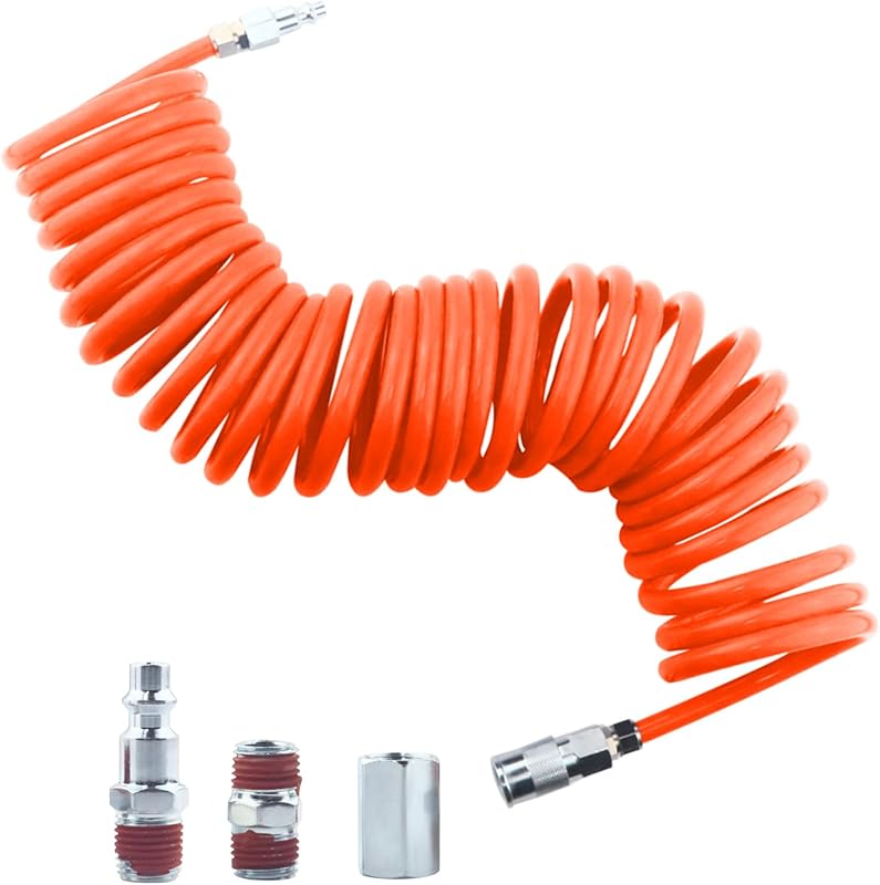 1/4"x25ft Polyurethane Recoil Air Hose | Industrial Quick Coupler Kit