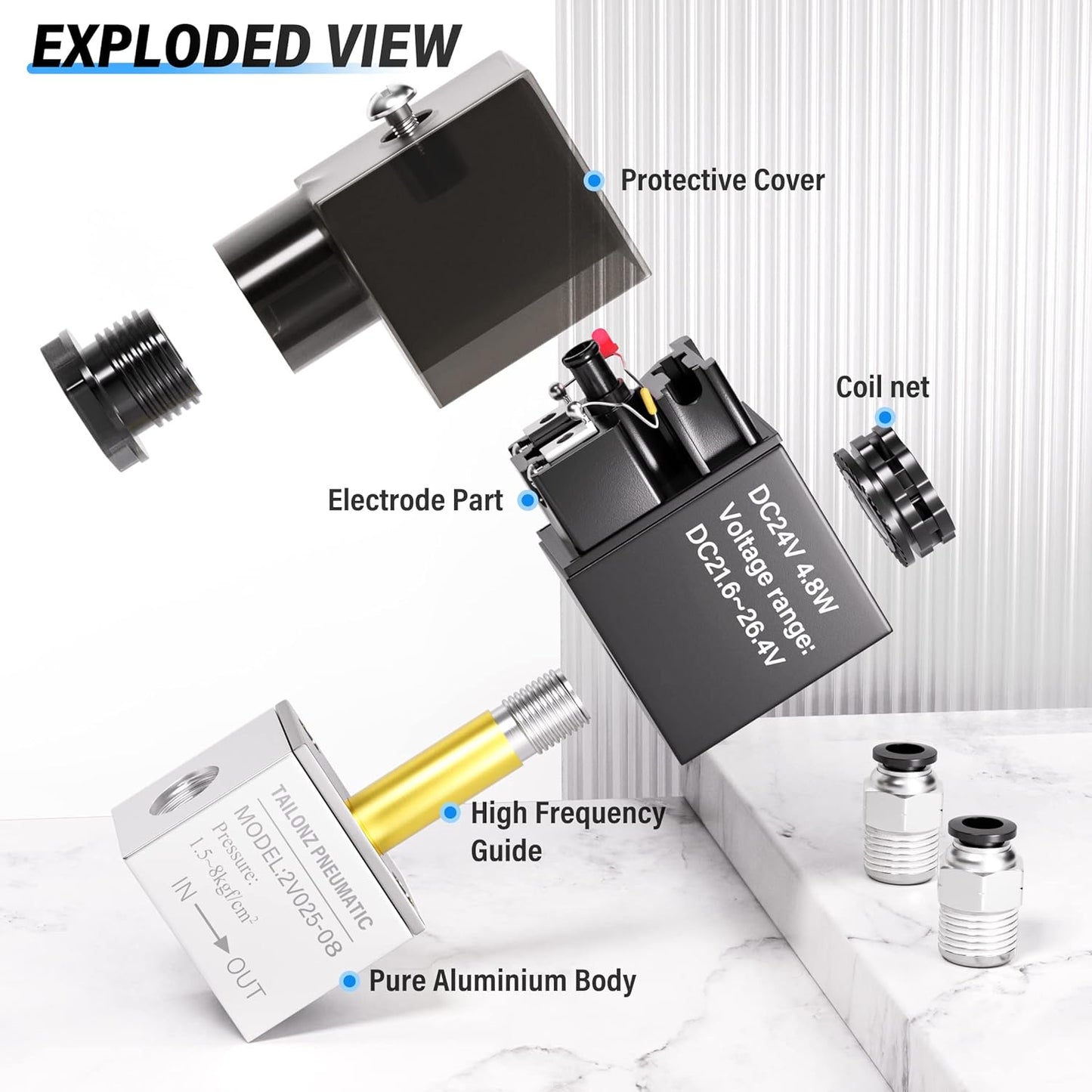 Solenoid Valve 1/4 Inch NPT 24V, Electric Solenoid Air Valve Pneumatic Solenoid Valve, 2 Position 2 Way Valve Normally Closed with Junction Box 2V025-08