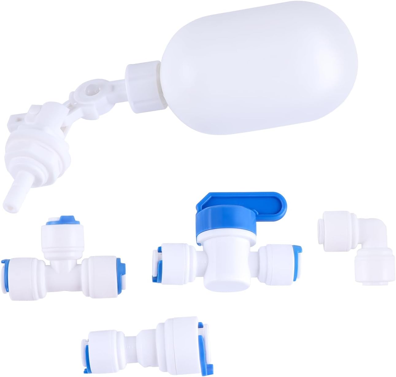 Tubing OD 3/8&1/4 inch Float Shut Off Valve Angle Adjustable Quick Connect Valve RO Tube Compatible Valve, Plastic Float Valve Shut Off Float Switch for Water Purification and RO System