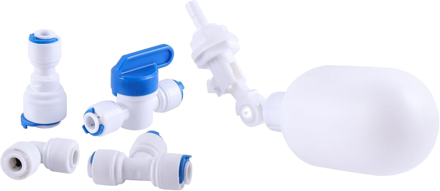 Tubing OD 3/8&1/4 inch Float Shut Off Valve Angle Adjustable Quick Connect Valve RO Tube Compatible Valve, Plastic Float Valve Shut Off Float Switch for Water Purification and RO System