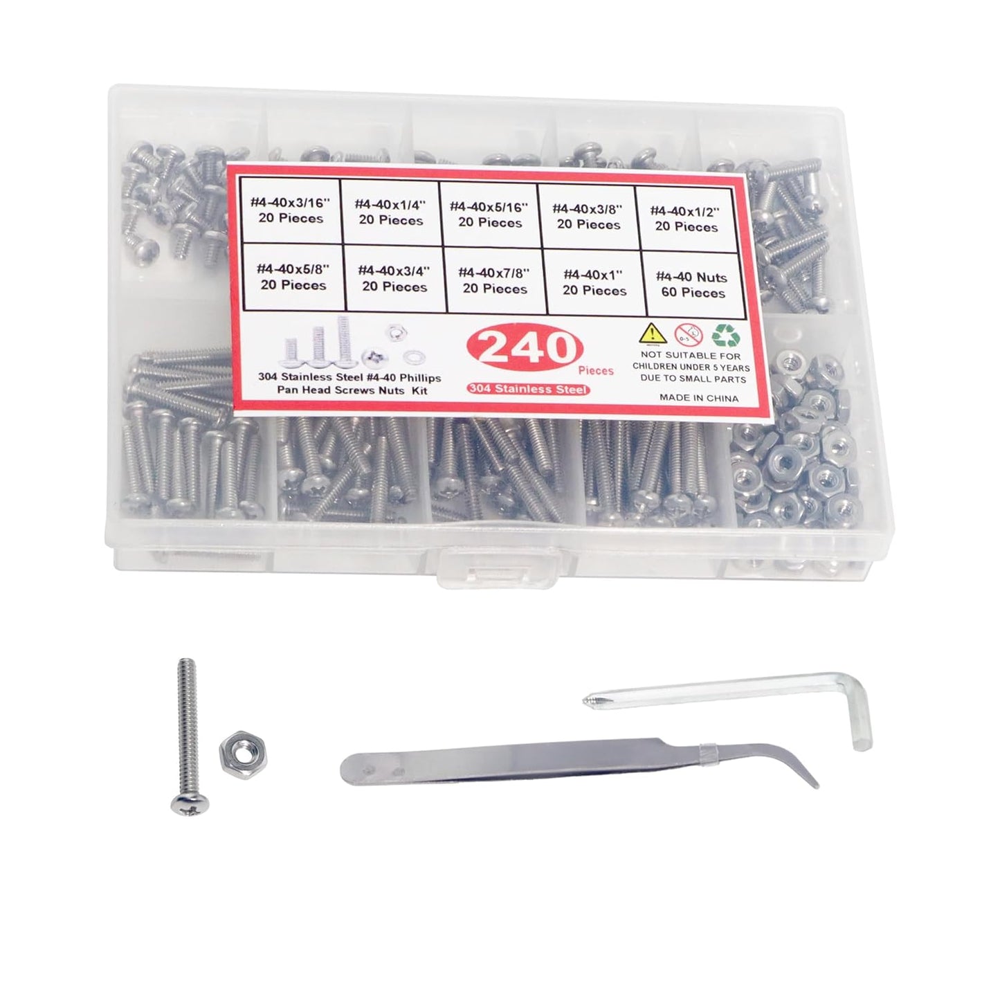 Nuts and Bolts Assortment Kit 240pcs, Machine Screws, Machine Screw Assortment Kit, Pan Head Phillips Screws, Fast Self Tapping Screws for Pier Fenders