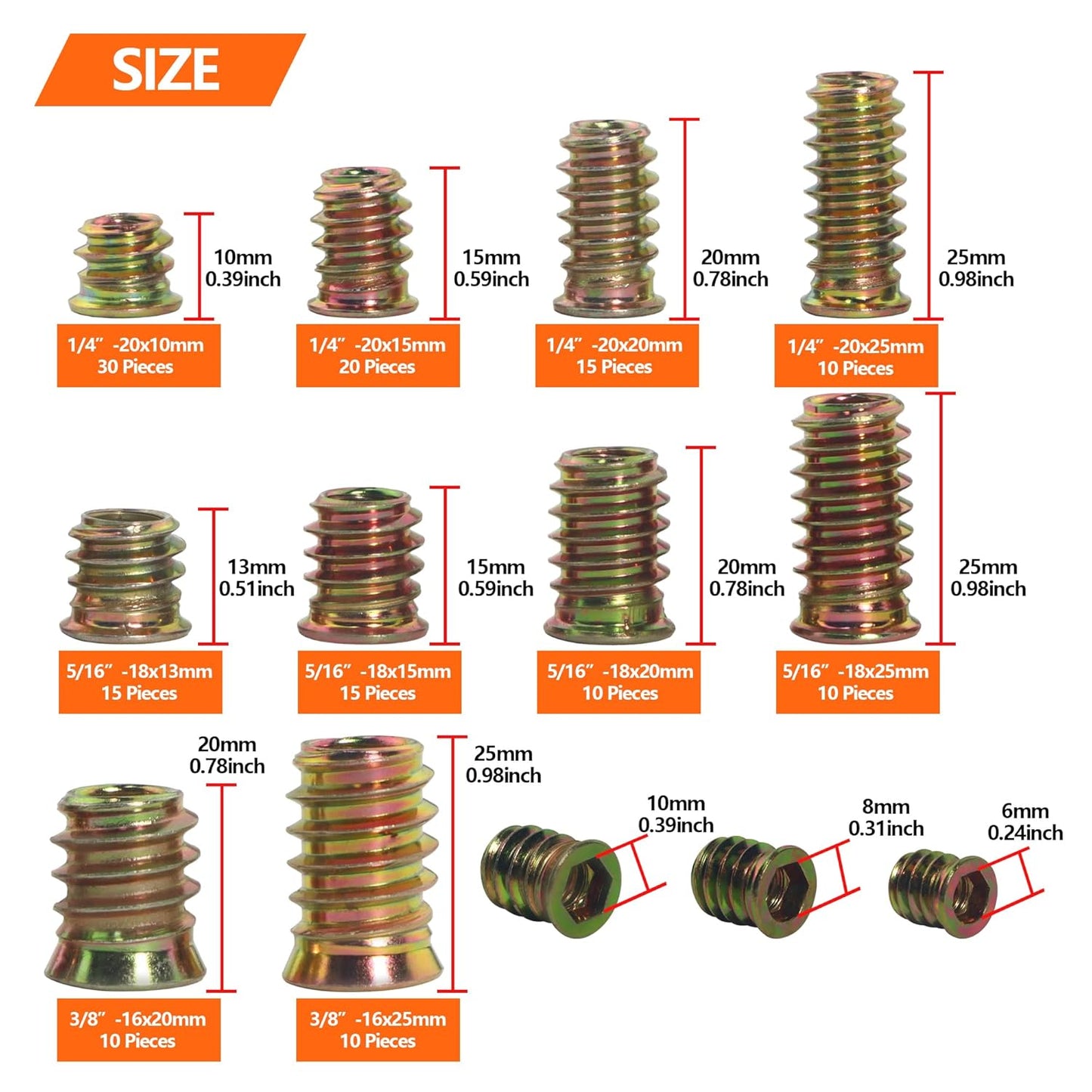 Threaded Inserts Nuts,Screw in Nut Threaded Zinc Alloy Wood Insert for Wood Furniture