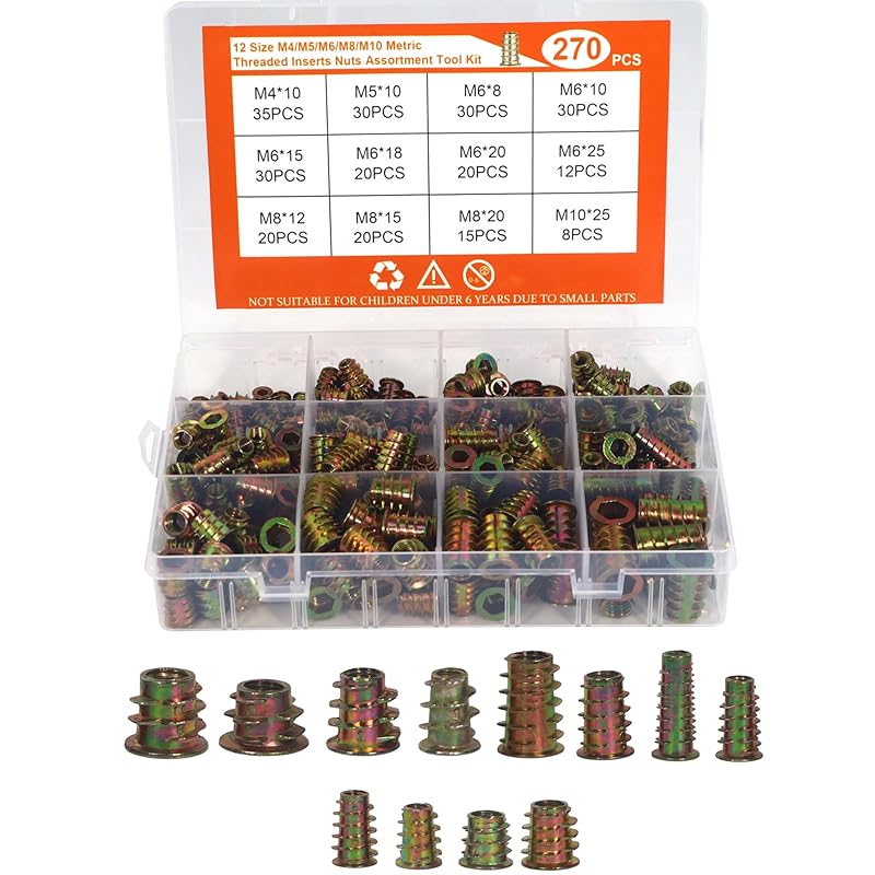 Threaded Inserts Nuts,Screw in Nut Threaded Zinc Alloy Wood Insert for Wood Furniture