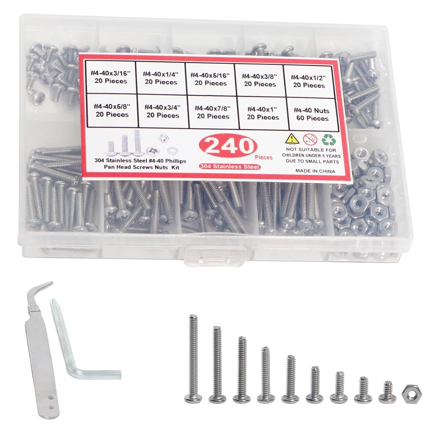 Nuts and Bolts Assortment Kit 240pcs, Machine Screws, Machine Screw Assortment Kit, Pan Head Phillips Screws, Fast Self Tapping Screws for Pier Fenders