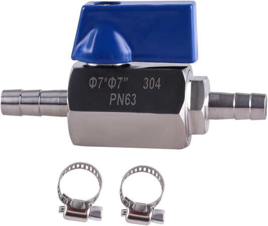 1PC 1/4 inch Hose ID Barb Ball Valve 304 Stainless Steel Mini Shut Off Valve with Clamps Kit for Water Gas Fuel Drip Irrigation and Aquariums